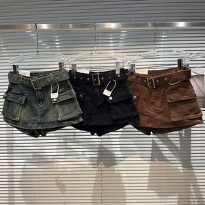 PREPOMP – jupe courte en jean pour femme, nouvelle Collection automne 2023, grandes poches, ceinture, GL211