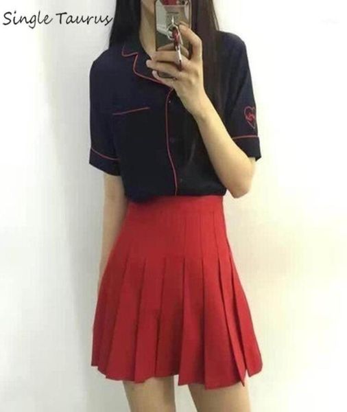 Jupe plissée Preppy femmes mode Streetwear une ligne Jupe de Tennis taille haute coréenne couleur unie rouge rose bleu Mini Jupe Femme156551457096