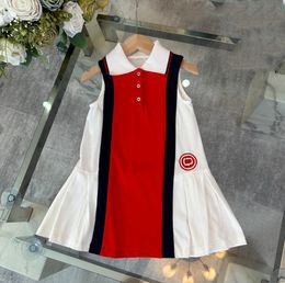 Preppy Style Children Vest Dresses Girls Designer Letter Borduurwerk geplooide jurk zomer zomerkleedkinderen patchwork kleur prinses kleding z7966