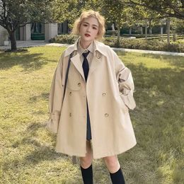 Preppy Style kaki Trench Coat femmes mode coréenne à manches longues poche lâche Vintage Chic coupe-vent pardessus femme 240301