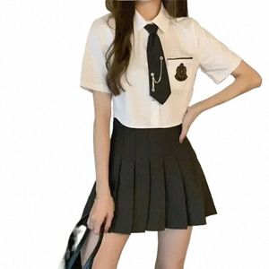 Costume de style preppy d'été, chemise à cravate blanche, uniforme scolaire de style coréen pour femmes, jupe plissée, costume 76s3 #