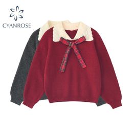 Preppy Style Sweaters Herfst Winter Japanse Lange Mouwen Kawaii Sweet Women Gebreide Trui Tops Peter Pan Collar Pullovers 210515