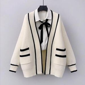 Preppy Style truien dames met lange mouwen V-hals plus size designer trui dames elegant gebreid vest