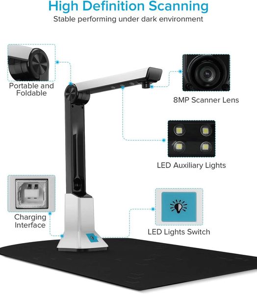 Présentateur Portable Document Scanner A4 10 Mega Pixel Livre Scanner Documents Camera A4 Fichiers papier High Definition Escaner Documentos A3