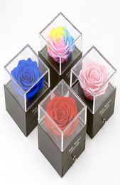 Flor preservada en cúpula de vidrio Decoración de rosas eternas La caja de regalo Red Ecuador puede poner anillo de San Valentín Día de cumpleaños Regalos creativos FO6670243