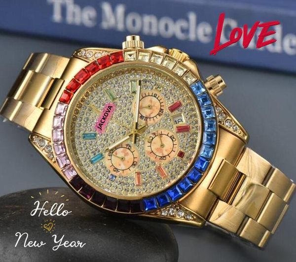 President hommes automatique date montres mouvement à quartz mâle horloge en acier inoxydable diamants colorés bague brillant cadran étoilé chaîne bracelet montre cadeaux