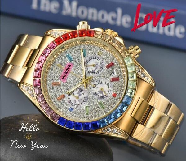 Presidente relojes con fecha automática para hombre Movimiento de cuarzo Reloj de tiempo masculino Anillo de diamantes de acero inoxidable Reloj de pulsera con esfera estrellada brillante Regalos del día de San Valentín