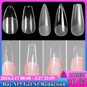 Presse sur les ongles cercueil pointes de Gel souple couverture complète faux acrylique UV Gel ongles système d'extension ovale amande sculpté faux ongles conseils