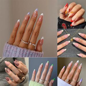 Press On Nails Long Coffin False Nails Set French Ballerina Short Design Fake Nails with Glue Full Cover Nail Tip Art 220725