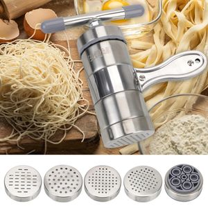 Perspastamachine Handmatige noodlemaker met 5 persvormen Fruitpers Multifunctioneel Spaghetti maken Roestvrij staal 240113