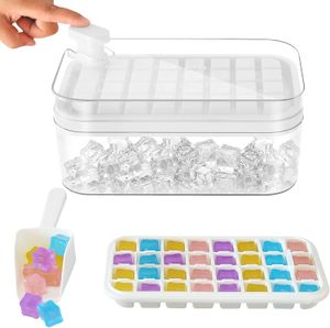 Druk op het type ijsvormige doos met één knop Ice Cube Maker 2 in 1 ijsbak Maakt mal met opbergdoos en dekselbar keukenaccessoires