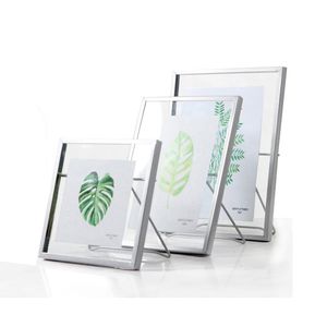 Geperst glas zwevend fotolijst Noordse metalen draad foto -display stand met schattige katten ezel Goud Zilver Zwart 4x4 4x6 4x7