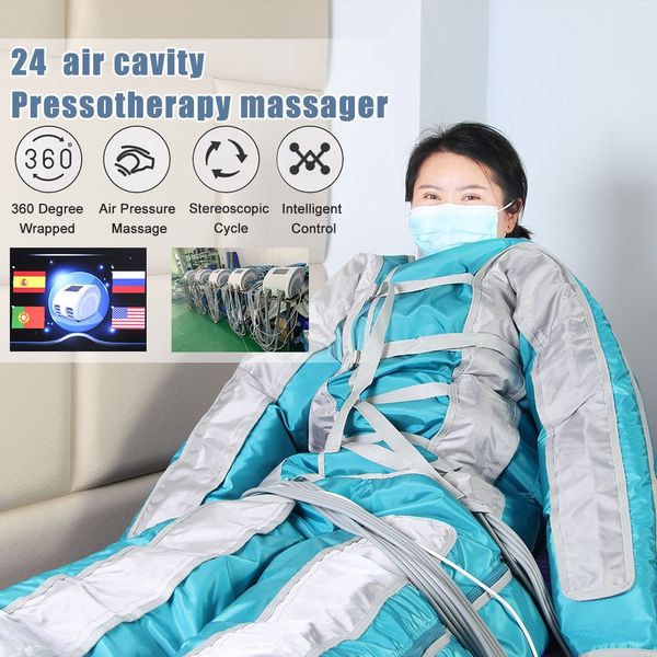 Máquina de drenaje linfático de presoterapia Tratamiento físico de presión de aire infrarrojo lejano con 24 bolsas de aire Desintoxicación de presión de aire Masajeador de cuerpo completo