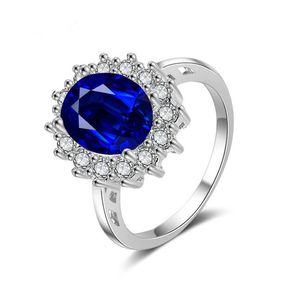 Prestige Sterling Silver Princess Diana William Kate Sapphire Emerald Ruby Ring, Dames Engagement Sieraden Diamond Ring