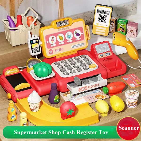 Juego de simulación Calculadora Caja registradora Juguete Supermercado Tienda Caja registradora con escáner Micrófono Tarjeta de crédito Regalos para niños 231228