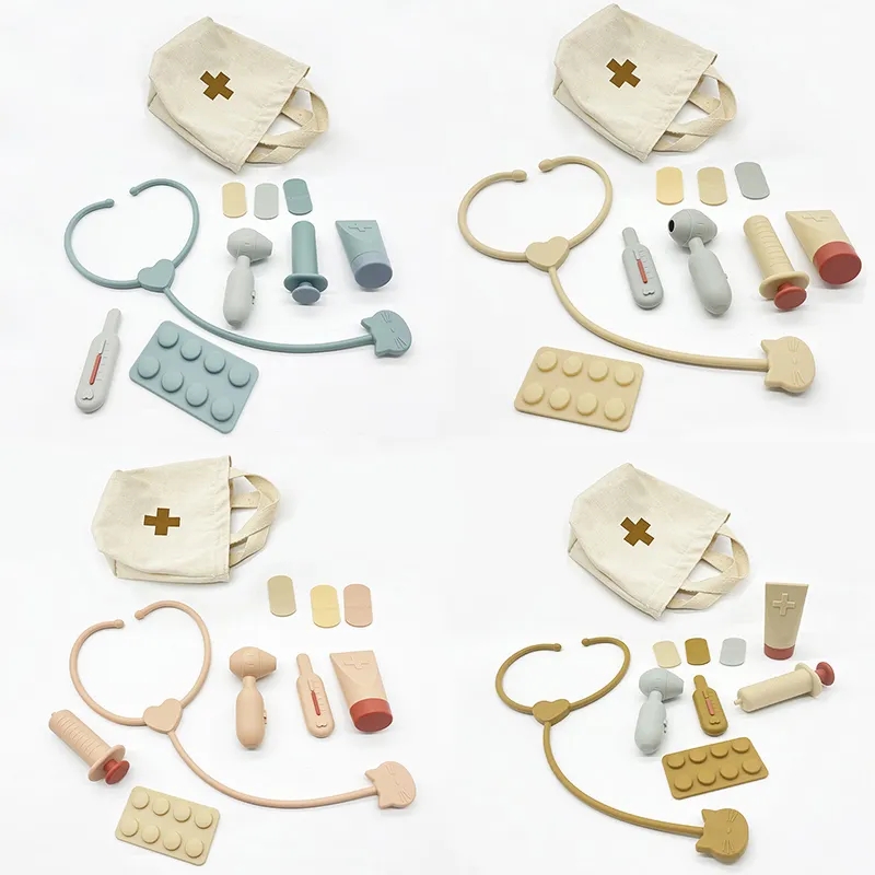 Faire semblant de jouer au docteur ensemble de jouets Kit de docteur en silicone durable pour enfants tout-petits jeu de rôle éducatif simulation hôpital jouets d'apprentissage ensemble de 9
