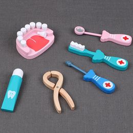 Pretend Play Toy Wooden Role Play Dentist Doctor Dental Teeth Model Tools Set Children Game Toy