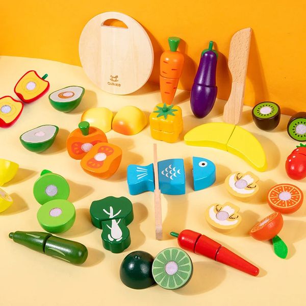 Faire semblant de jouet en bois Simulation cuisine jouer maison Montessori jouet éducatif pour enfants enfants cadeau coupe fruits légumes ensemble 240108