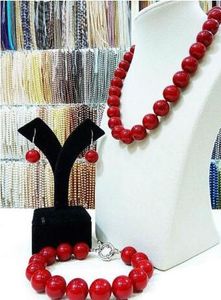Mooie 12mm koraal rode zuidzee shell pearl ketting armband oorbellen een set