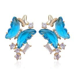 Jolies boucles d'oreilles en verre cristal transparent papillon diamant zircone boucles d'oreilles de créateur de mode pour femmes filles s925 silver258i