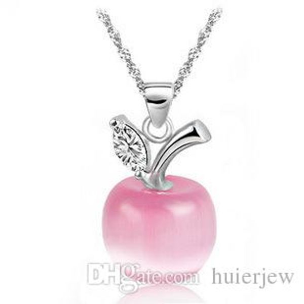 Jolies colliers en argent Sterling 925 beaux bijoux en argent colliers Apple opale pendentifs