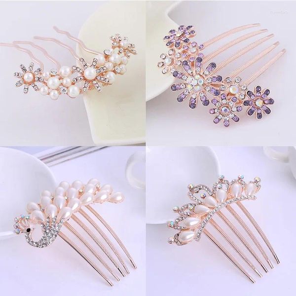 Bonitos diseños de flores y hojas de animales, perlas de imitación de cristal brillantes, peinetas para novia, Tiara, accesorios de boda para mujer