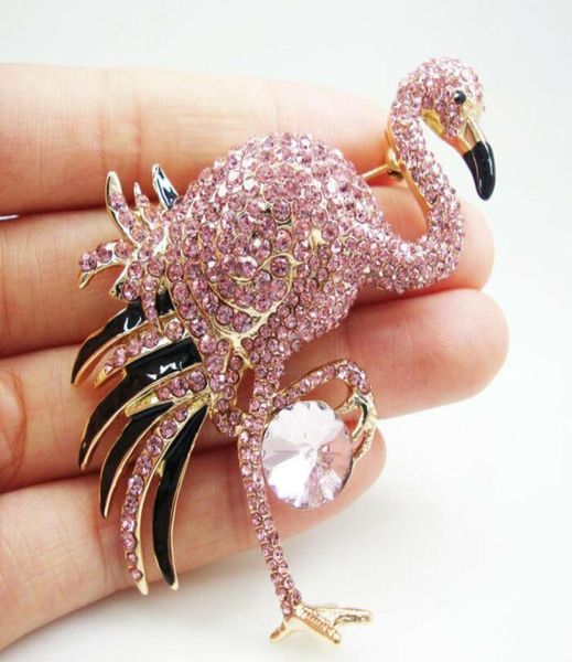 Jolie broche autrichienne en cristal flamant rose, oiseau doré, accessoires roses, 6269552