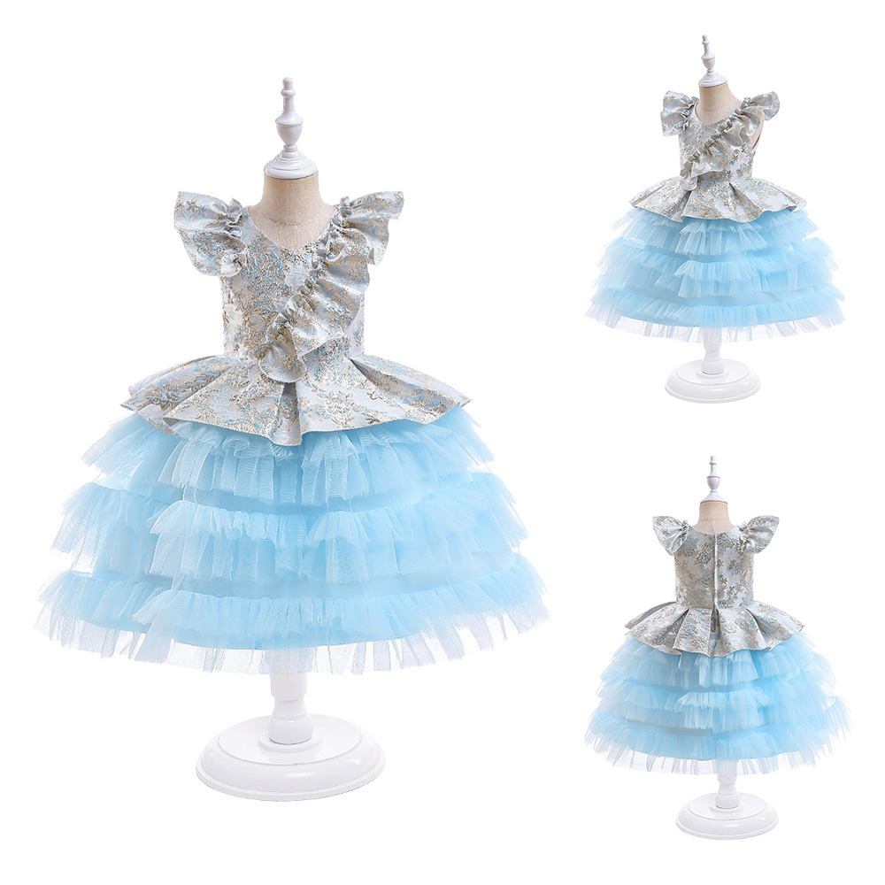 Pretty Blue V-hals Girl's Pageant Dresses Flower Girl Dresses Girl's Birthday/Party Dresses Girls vardagliga kjolar barnkläder SZ 2-10 D326178