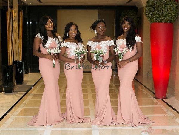Bonitos vestidos de dama de honor bohemios de sirena rosa rubor vestidos de dama de honor de Sudáfrica vestidos de graduación de talla grande túnicas baratas de demoiselle d'honneur