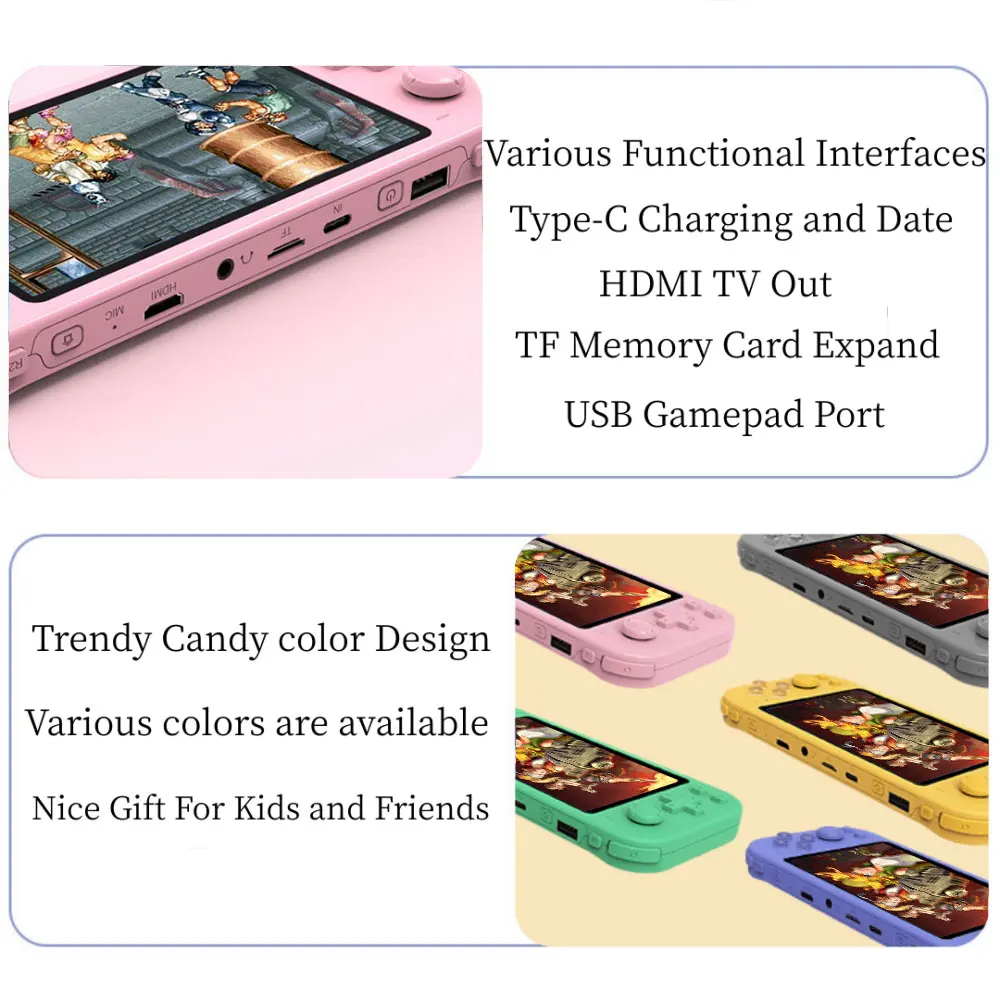 Pretty Candy Color Portable Game Console 5 -calowy ekran 8 GB z 2500 darmowymi grach grań gier dla gier 8/16/32/128 bitowych