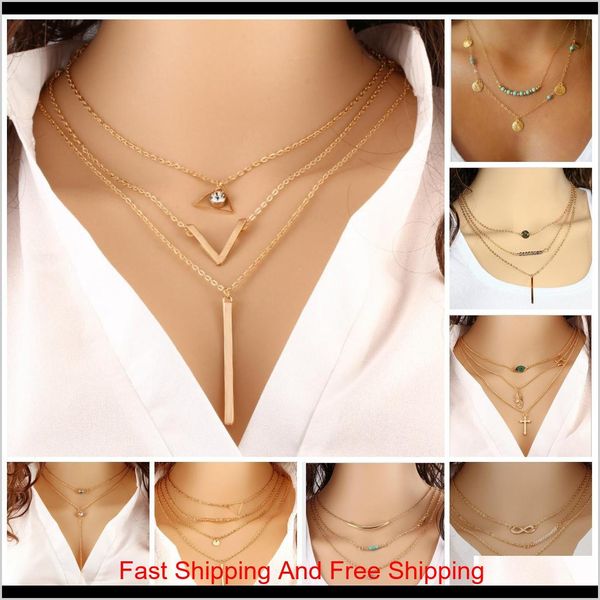 Joli Collier ras du cou colliers Boho perles chaîne de diamant colliers multicouches pour femmes hommes barre en couches gland métal chaîne en or Dercw Przd6