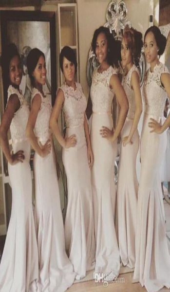 Vestidos de dama de honor de encaje de moda bonita Sudáfrica Vestidos de fiesta de noche formales con vaina acanalada sin mangas 2017 Vestido de dama de honor Cu8333158