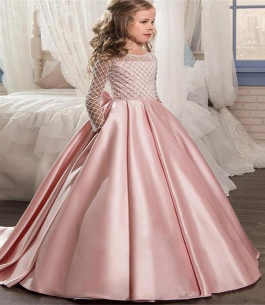 Pretty Flower Girl Vestidos 3D Floral Appliques Bow Gilrs Pageant Dress Fashion Fluffy Tulle Long Birthday Dress Graduation7391071