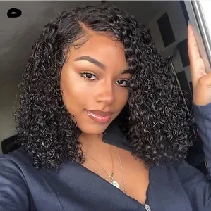 Jolie fille bouclée courte Bob perruque dentelle fermeture perruque brésilienne Remy perruques de cheveux humains pour les femmes noires profondes bouclés Bob perruques naturel