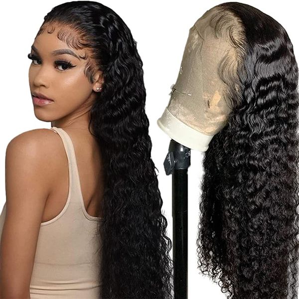 Pretty Girl Deep Wave 13x4 Lace Frontal Pelucas de cabello humano Deep Wave Curly Wigs Cierre Peluca de encaje para mujeres negras