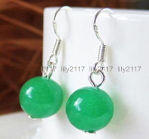 Jolies boucles d'oreilles en Jade vert faites à la main, perles rondes de 12mm, pendantes en argent, bijoux 4508732