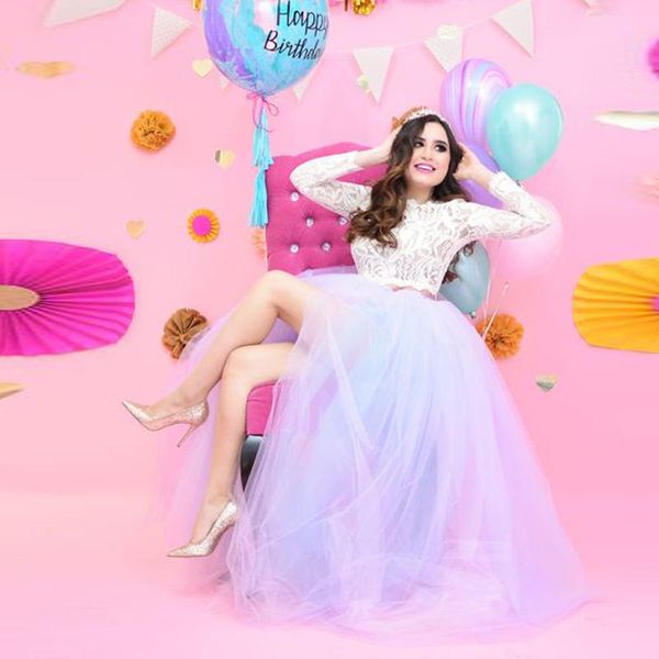 Jolies jupes longues en Tulle fendues sur le côté lavande pour femmes, jupe Tutu transparente, ligne a, élastique, sur mesure, pour fête d'anniversaire