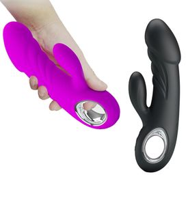 Pretty Love Dual Motors USB waterdichte vibrerende konijn GSPOT Vibrator Vagina Clitoris Stimulatie Dildo Massager W Pull Ring MX12063866