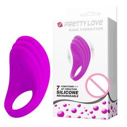Pretty Love – anneau pénien vibrant en Silicone, Rechargeable par USB, 7 vitesses, Extension de pénis, produits sexuels, 240117