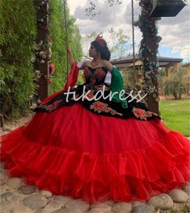 Mooie Mexicaanse zwarte charro quinceanera jurken 2024 sweetheart appliques bloemen vestidos de xv 15 anos kralen bloemen vijftien verjaardagsfeestje zoet 16 prinses