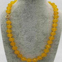 Joli collier de perles rondes en jade jaune à facettes naturelles de 10 mm, 18 pouces AAA