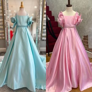 Jolie fille rose robe de concours pour adolescents arcs petit enfant princesse anniversaire de fête formelle de fête de fête enfant en bas âge