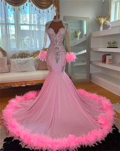 Pretty Pink Veet Mermaid Prom Dresses Elegant Zie plus size verjaardagsfeestjurken voor Afrikaanse vrouwen