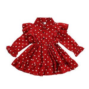 jolie princesse fête à manches longues froncé à volants robes à pois enfant en bas âge enfants bébé filles décontracté genou longueur robe enfants 1-7Y Q0716