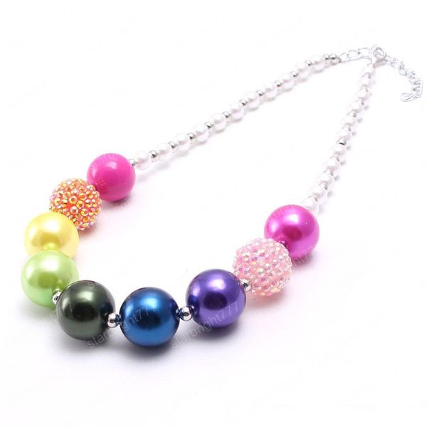 Joli collier épais couleur arc-en-ciel pour bébé et enfant, vente en gros de perles Bubblegume à la mode, bijoux pour enfants filles