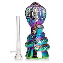 Joli verre de couleur arc-en-ciel Cobra Bong Hookah Shisha Set Pyrex épais 6,3 pouces avec poignée vers le bas de la tige brûleur à mazout bol bongs en verre conduites d'eau Dab Rigs