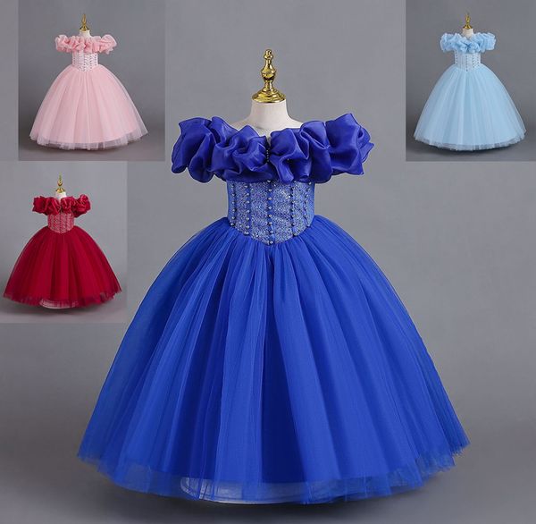 Jolies robes d'anniversaire/de fête pour fille, bleu royal, bleu ciel, vin, robes de concours de beauté, robes de demoiselle d'honneur, jupes de tous les jours, vêtements pour enfants, SZ 2-10 D402171