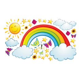 Pretty Shining Stars On Rainbow Cloud Butterflies Wall Stickers Room Decor Decal