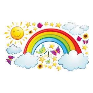 Jolies étoiles brillantes sur arc-en-ciel nuage papillons Stickers muraux décor de chambre décalcomanie