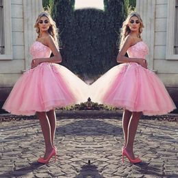 Jolie robe de bal courte robe de bal bustier rose dentelle perlée appliques longueur au genou robe de soirée cocktail bouffante tulle soirée 244n